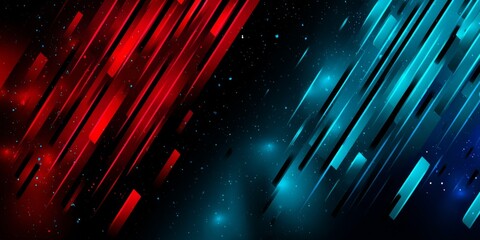 Poster - Red and Blue Light Stripes on a Dark Starry Background