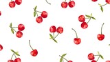 Seamless Watercolor Cherry Pattern on White Background