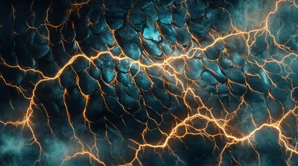 Poster - Electric blue scales with lightning patterns illuminating the dark background in a captivating display of nature's power