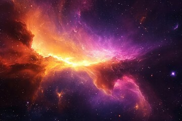 Wall Mural - swirling colors of a brilliant nebula in deep space showcasing vibrant purple and orange hues, brill
