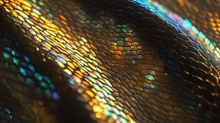 Poster - Vibrant scales capture light in a stunning iridescent display, showcasing intricate patterns and colors under bright illumination