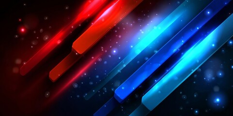 Poster - Red and Blue Glowing Lines on Dark Background with Stars