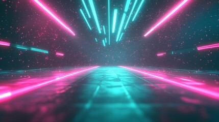 Poster - Vibrant Pink and Teal Holographic Neon Tunnel Background