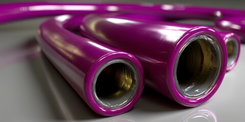 Poster - 3D Purple Wavy Tubes on Light Grey Background