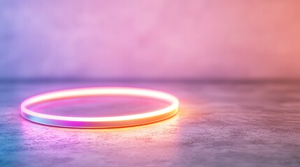 Poster - Pink And Purple Neon Circle Light On Grey Concrete Background