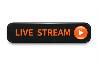 Poster - Black and Orange Live Stream Button with Play Icon Isolated on White Background