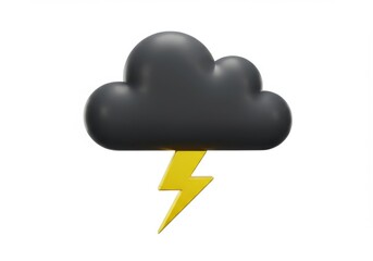 Poster - 3D Render of a Black Cloud with Golden Lightning Bolt Isolated on White Background
