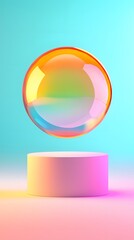 Poster - Floating Gradient Sphere on Pastel Platform