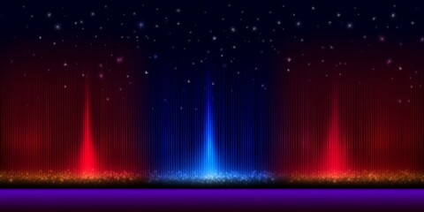 Poster - Red and Blue Light Stripes on a Dark Starry Background
