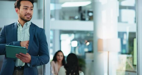 Aufkleber - Phone call, walking or businessman on tablet in office for accounting, economy update or finance report. Mobile, charts or financial advisor talking with advice for portfolio, research or investment