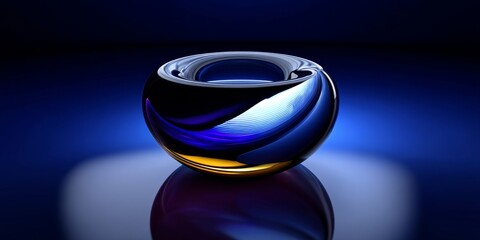 Poster - 3D Abstract Water Sphere with Blue Waves and Glassy Surface on Light Background