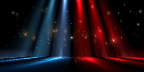 Poster - red and blue light stripes on a dark starry background