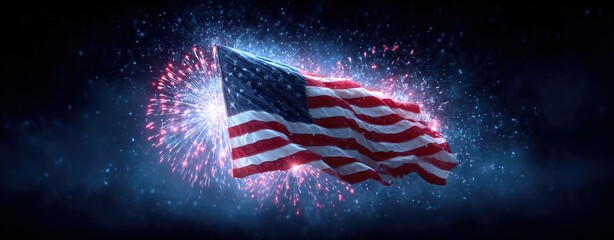 Leinwandbilder - Glowing American Flag With Fireworks