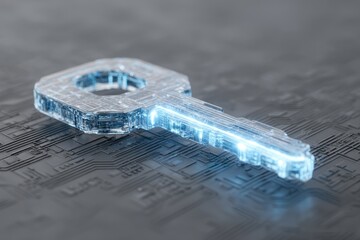 Leinwandbilder - Glowing Digital Key on Circuit Board