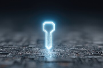 Leinwandbilder - Glowing Digital Key On Circuit Board Background