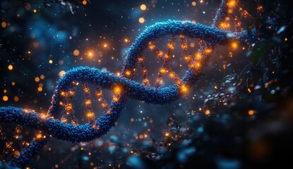 Poster - glowing dna structure in dark background