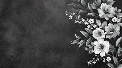 Poster - Elegant Black and White Floral Illustration on Charcoal Background