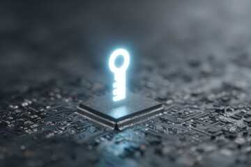 Leinwandbilder - Glowing Key Icon On Circuit Board