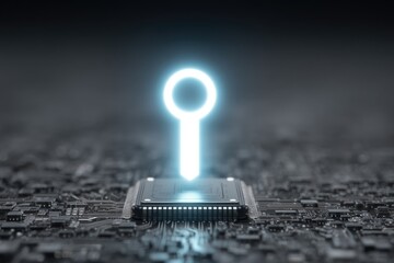 Leinwandbilder - Glowing Key Icon On Microchip Circuit Board