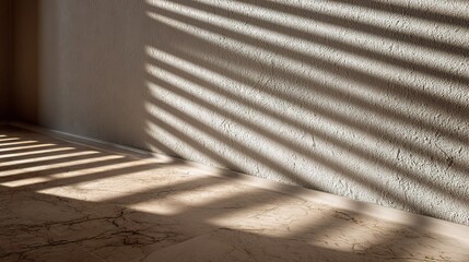 Poster - Soft Shadows of Blinds Cast on Wall and Floor Texture in Room