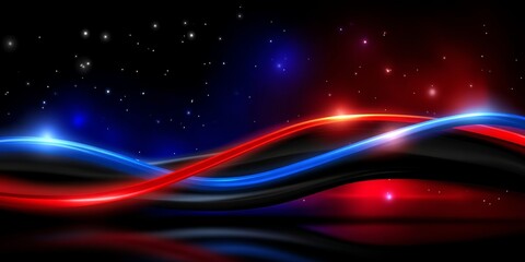 Poster - Red and Blue Light Stripes on a Dark Starry Background
