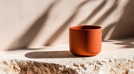 Poster - Modern Terracotta Ceramic Cup on Neutral Concrete Surface