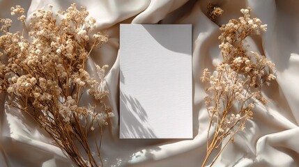 Poster - elegant minimalist wedding invitation mockup on soft fabric background