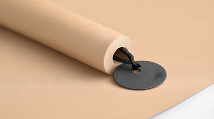 Poster - Rolled Beige Fabric with Dark Grey Disc and Cord