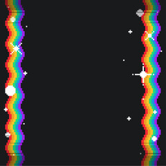 Poster - Pride Month Flat Wavy Line Frame with Glitter Effect on Black Background, Pixel Art Style Artwork
