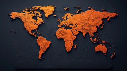 Poster - This 3D world map showcases vibrant orange connections linking countries, set against a dark backdrop for dramatic effect