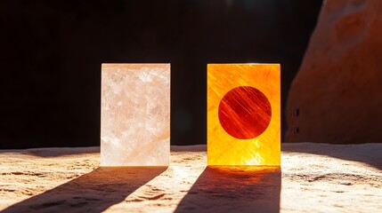 Poster - Orange and White Rectangular Stone Blocks on Light Brown Surface