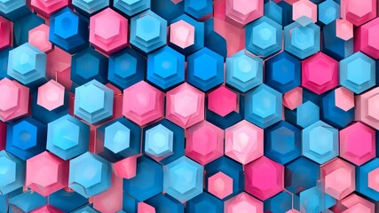 Poster - dynamic pink and blue toned hexagonal pattern on textured background geometric design for contempora