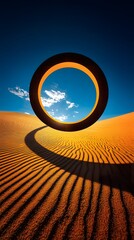 Poster - Orange Sand Dune with Ring and Long Shadow at Sunset