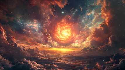 Wall Mural - Fiery celestial expanse viewed from above.