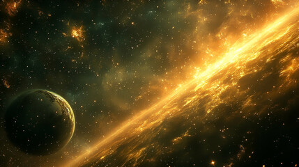 Wall Mural - Cosmic expanse with a fiery celestial band.