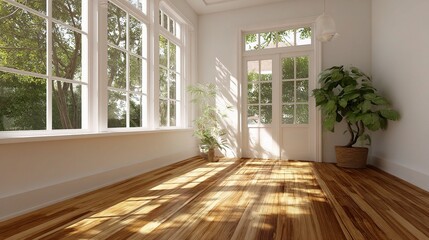 Poster - Bright and Airy Sunroom with Natural Light and Wooden Floor