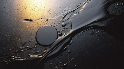 Poster - Smooth Crude Oil on Dark Surface with Reflective Highlights