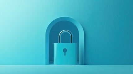 Poster - Creative lock interface on blue background with mock up place. Digital security and protection concept. 3D Rendering illustration , no logos, no brands