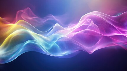 Poster - A vibrant abstract image showcasing colorful waves of light in purple, blue, and pink, creating a dynamic, fluid visual effect. Ethereal - Clouds. Illustration