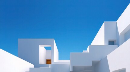 Poster - White Minimalist Architecture with Sharp Geometric Shapes and Sky
