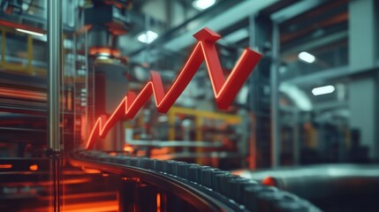 Poster - Upward red arrow graph in modern factory.