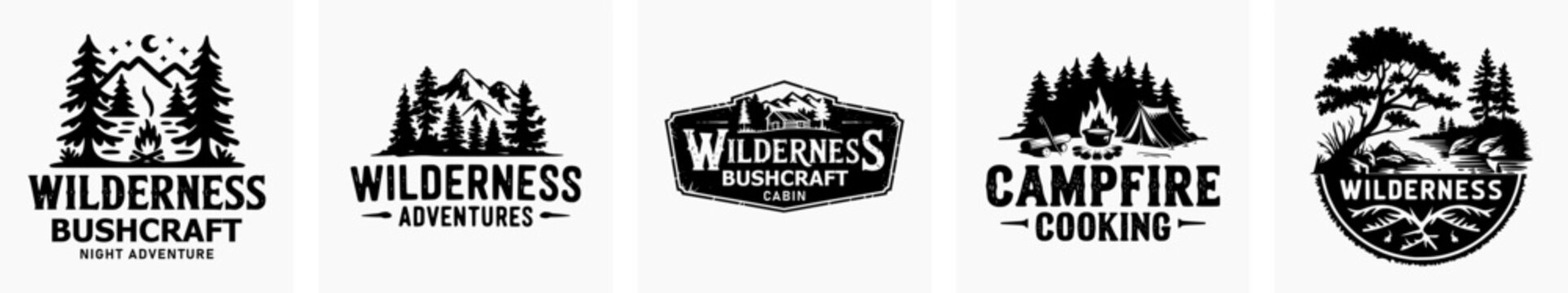 Set of adventure retro vintage vector logo, hiking logo, badge logo, wild nature logo.