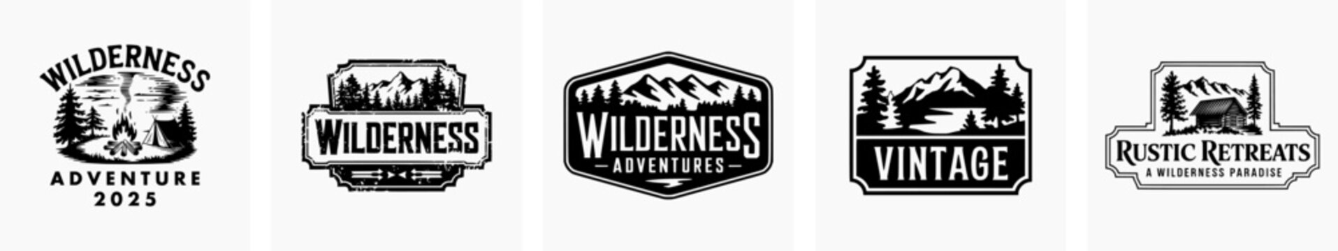 Set of adventure retro vintage vector logo, hiking logo, badge logo, wild nature logo.