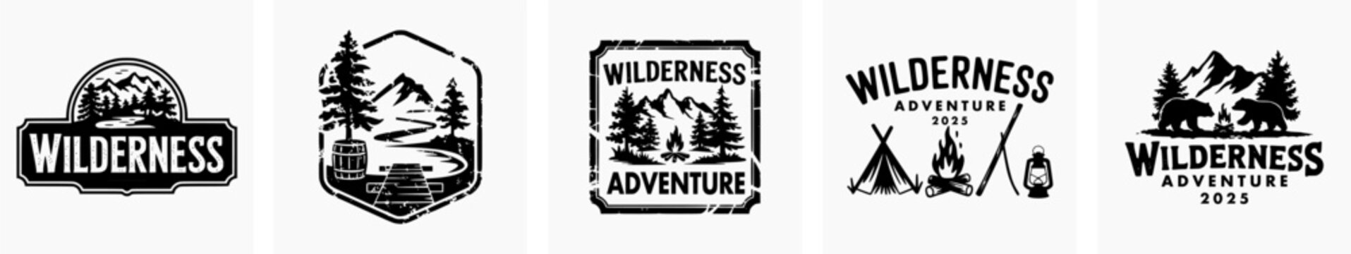 Set of adventure retro vintage vector logo, hiking logo, badge logo, wild nature logo.