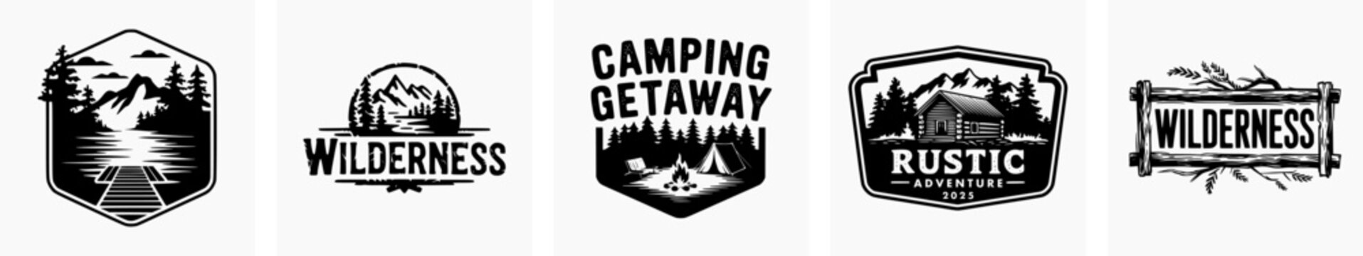 Set of adventure retro vintage vector logo, hiking logo, badge logo, wild nature logo.
