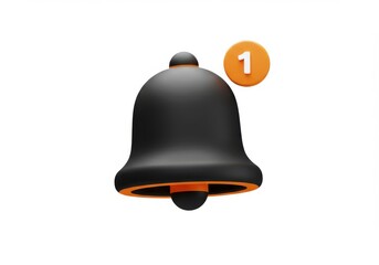 Poster - Black Notification Bell Icon with One New Message Alert Isolated on White Background