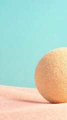 Poster - Peach Sphere on Pink Sand Against a Light Blue Background