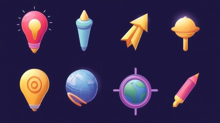 Poster - Workflow optimization, business direction choosing, startup launch icons set. Performance management, decision management, idea management metaphors. Vector isolated concept metaphor illustrations il