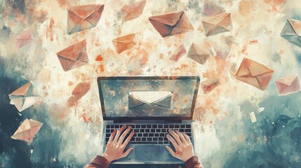 Poster - Email concept with laptop ang girl hands illustration , no logos, no brands