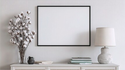 Poster - Framed Canvas on White Wall with Blank Space for Text and Decoration